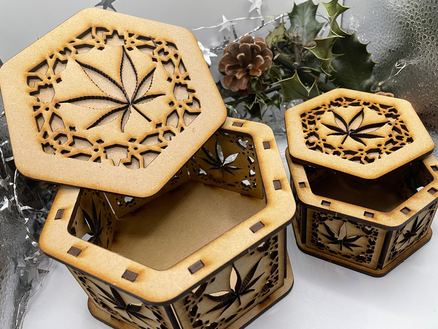 Cannabis Patterned Trinket Storage Boxes MDF Craft Kit