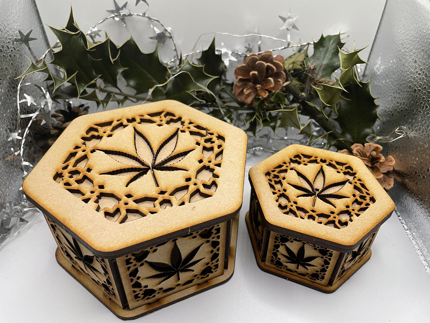 Cannabis Patterned Trinket Storage Boxes MDF Craft Kit