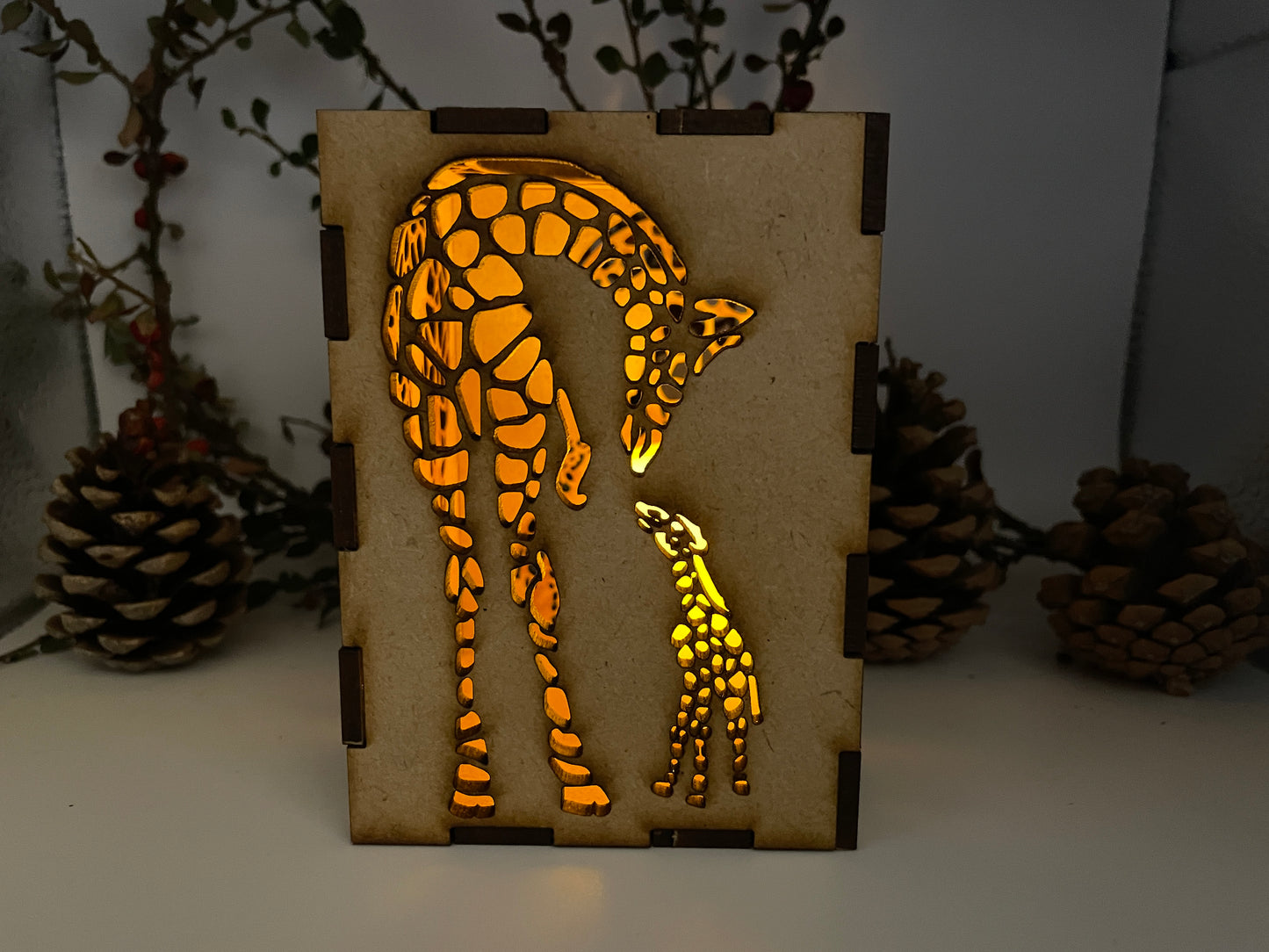 Giraffe & Baby Lantern MDF  - Small