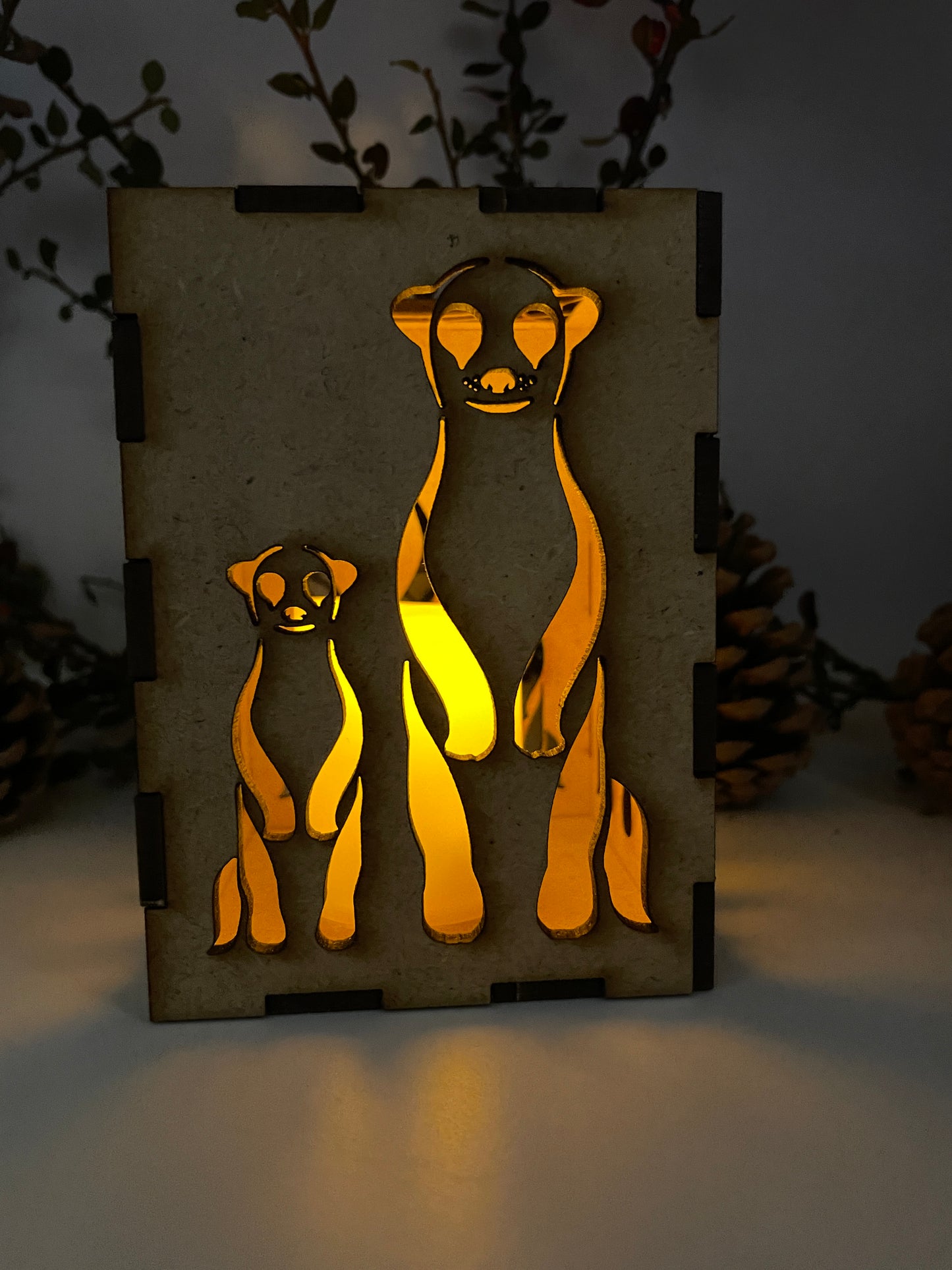 Meercat & Baby Lantern MDF - Small