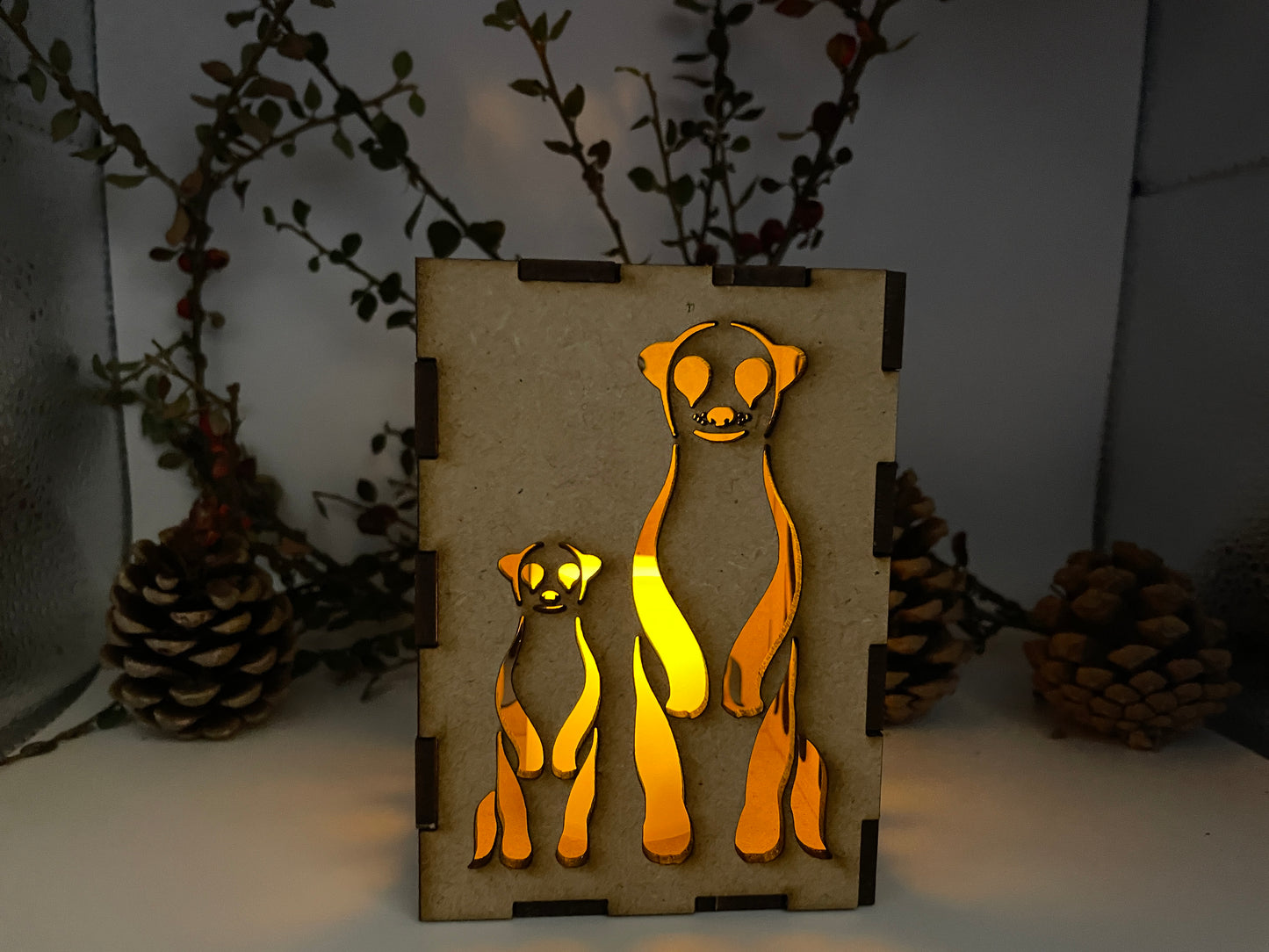 Meercat & Baby Lantern MDF - Small