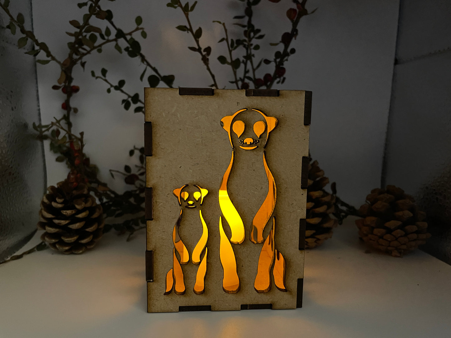 Meercat & Baby Lantern MDF - Small