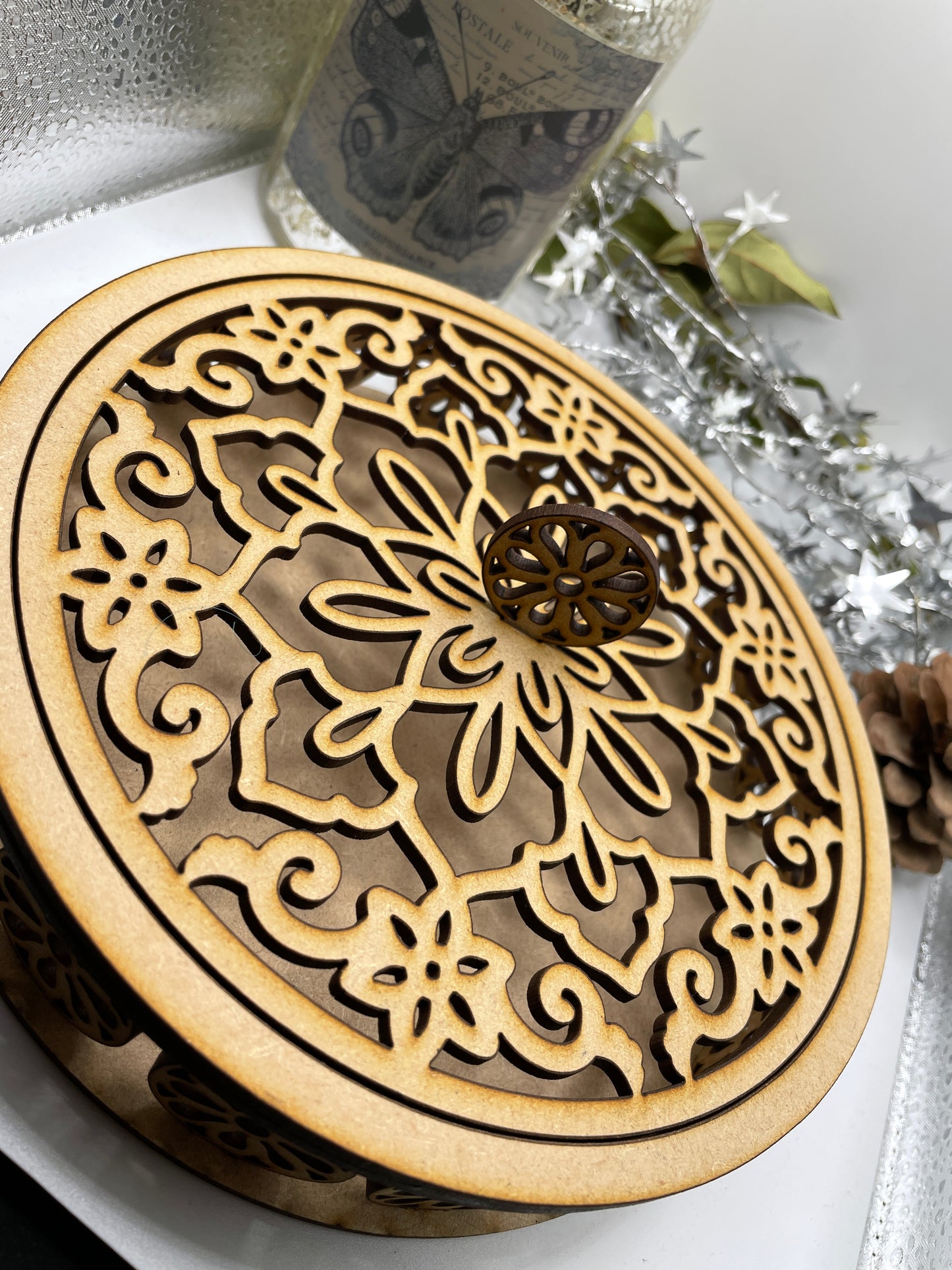 Round Ornate Trinket Storage Box MDF Craft Kit