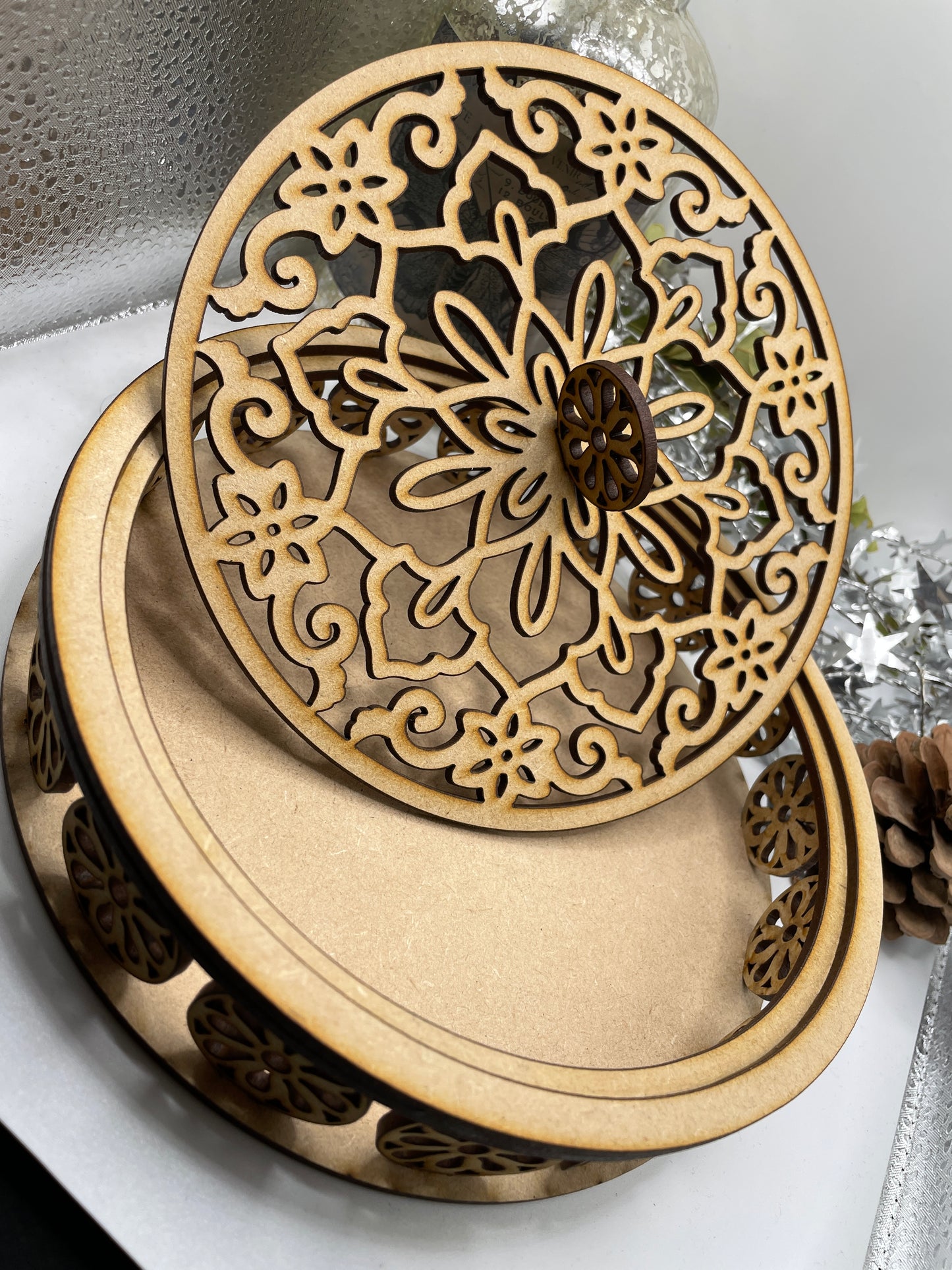 Round Ornate Trinket Storage Box MDF Craft Kit