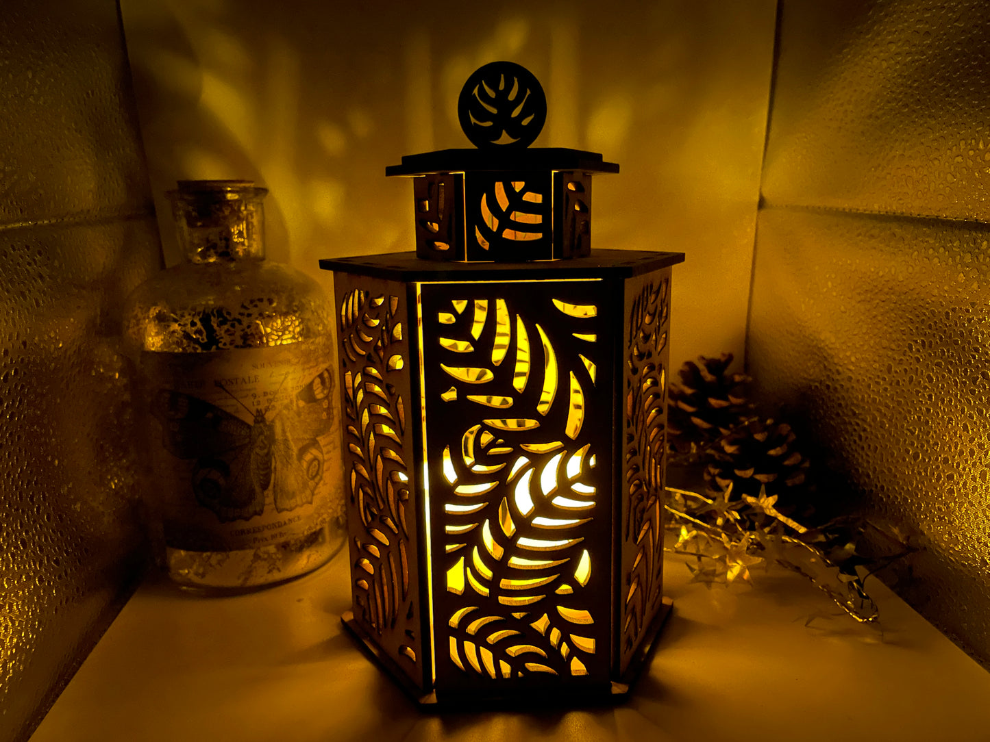 Leaves pattern Lantern MDF Craft Kit - Large