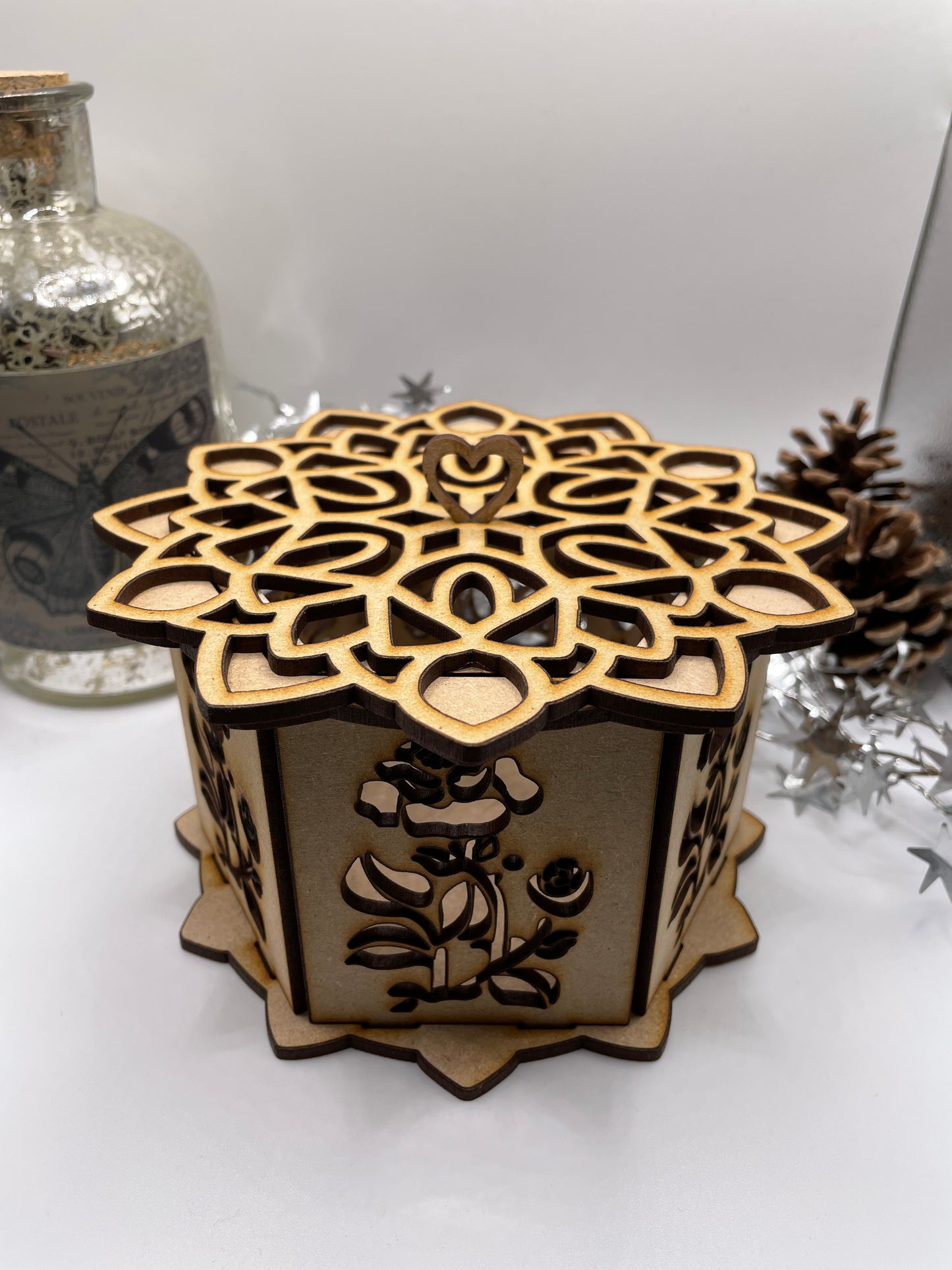 Rose Pattern Trinket Storage Box MDF Craft Kit