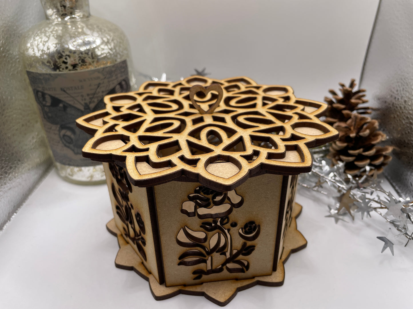 Rose Pattern Trinket Storage Box MDF Craft Kit