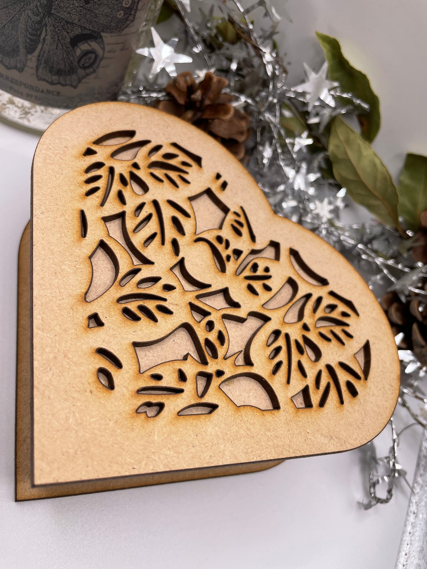 Heart Shaped Leaves Trinket Storage Box MDF Kit