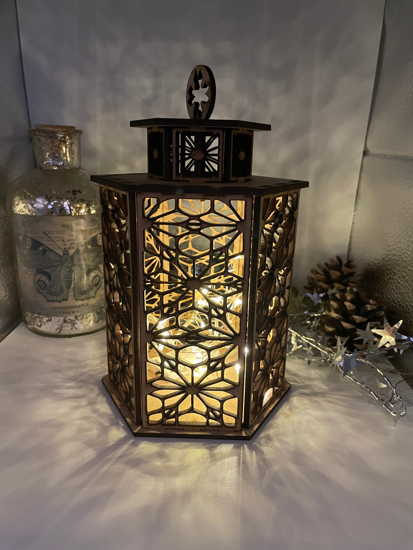 Flower Pattern Lantern MDF Craft Kit - Large