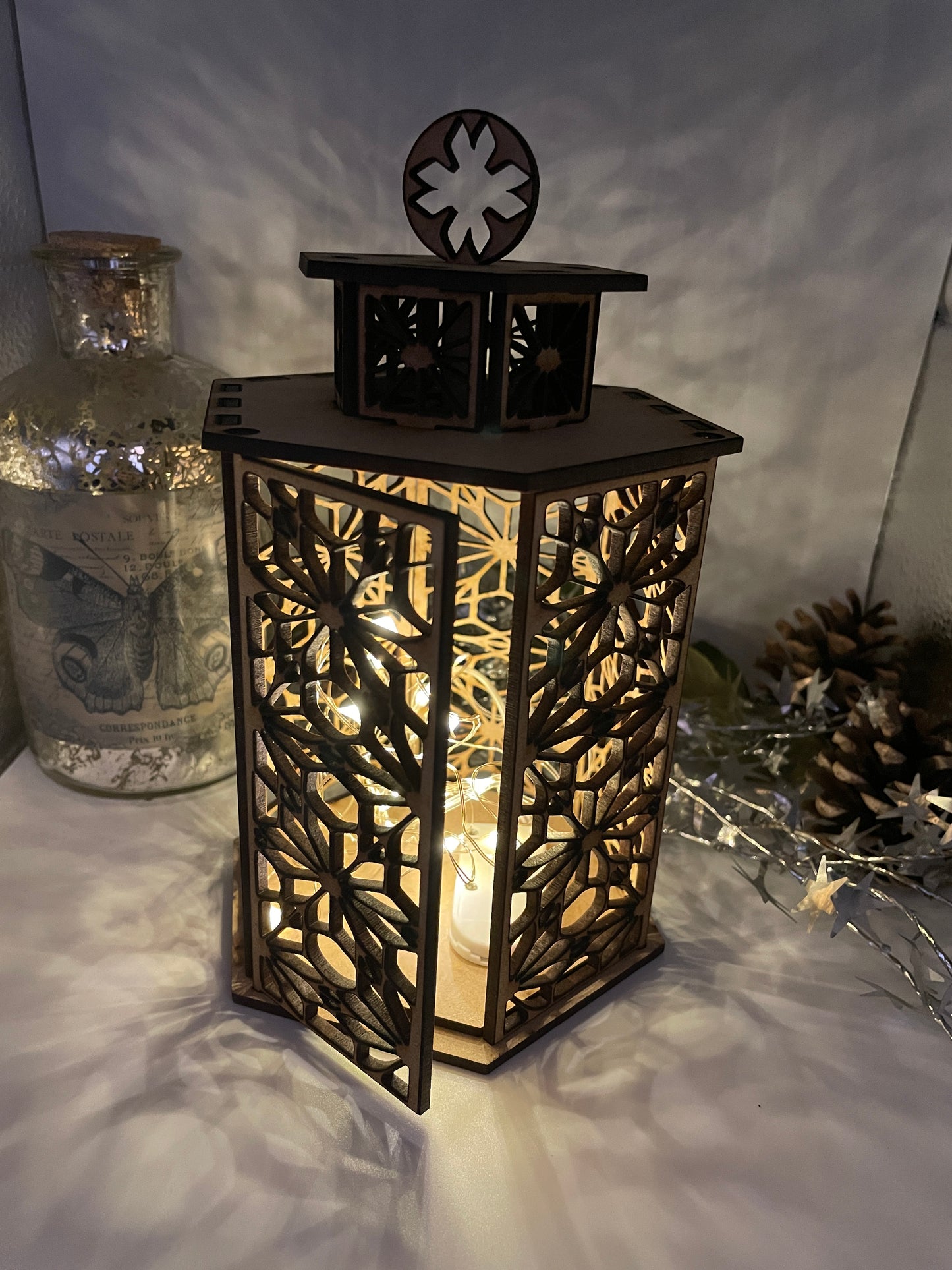 Flower Pattern Lantern MDF Craft Kit - Large