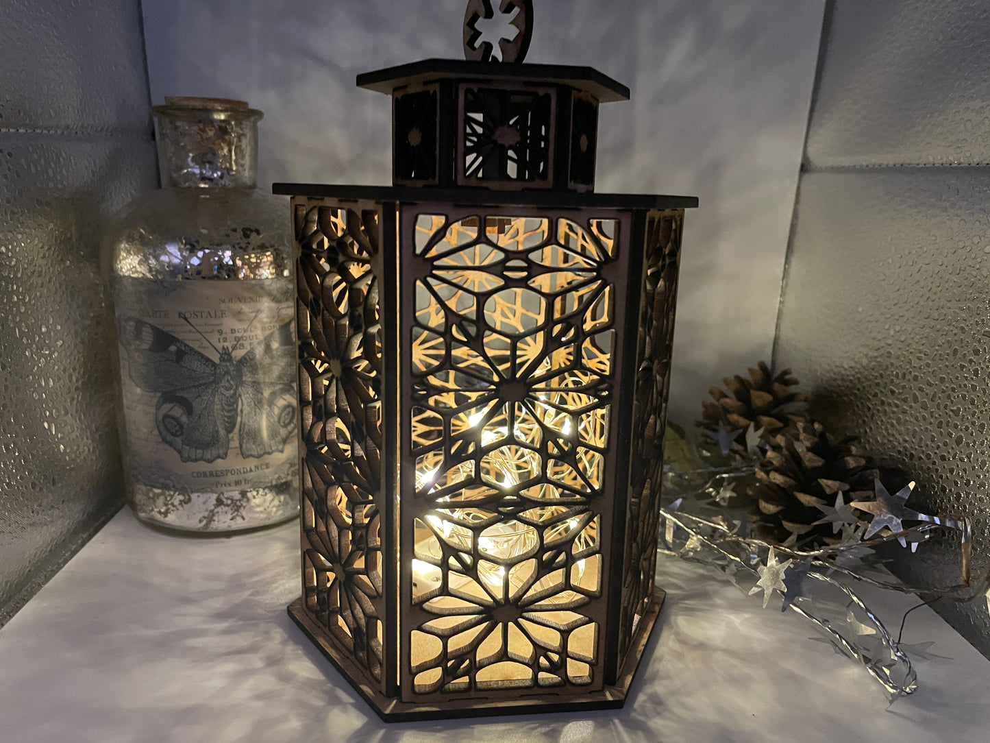 Flower Pattern Lantern MDF Craft Kit - Large