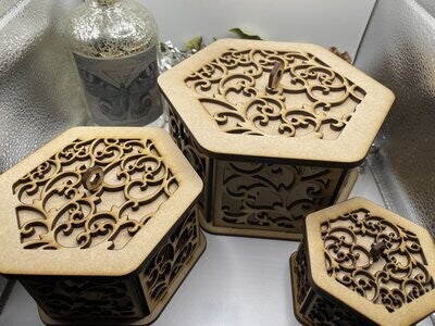 Flourish Pattern Trinket Storage Boxes MDF Craft Kit