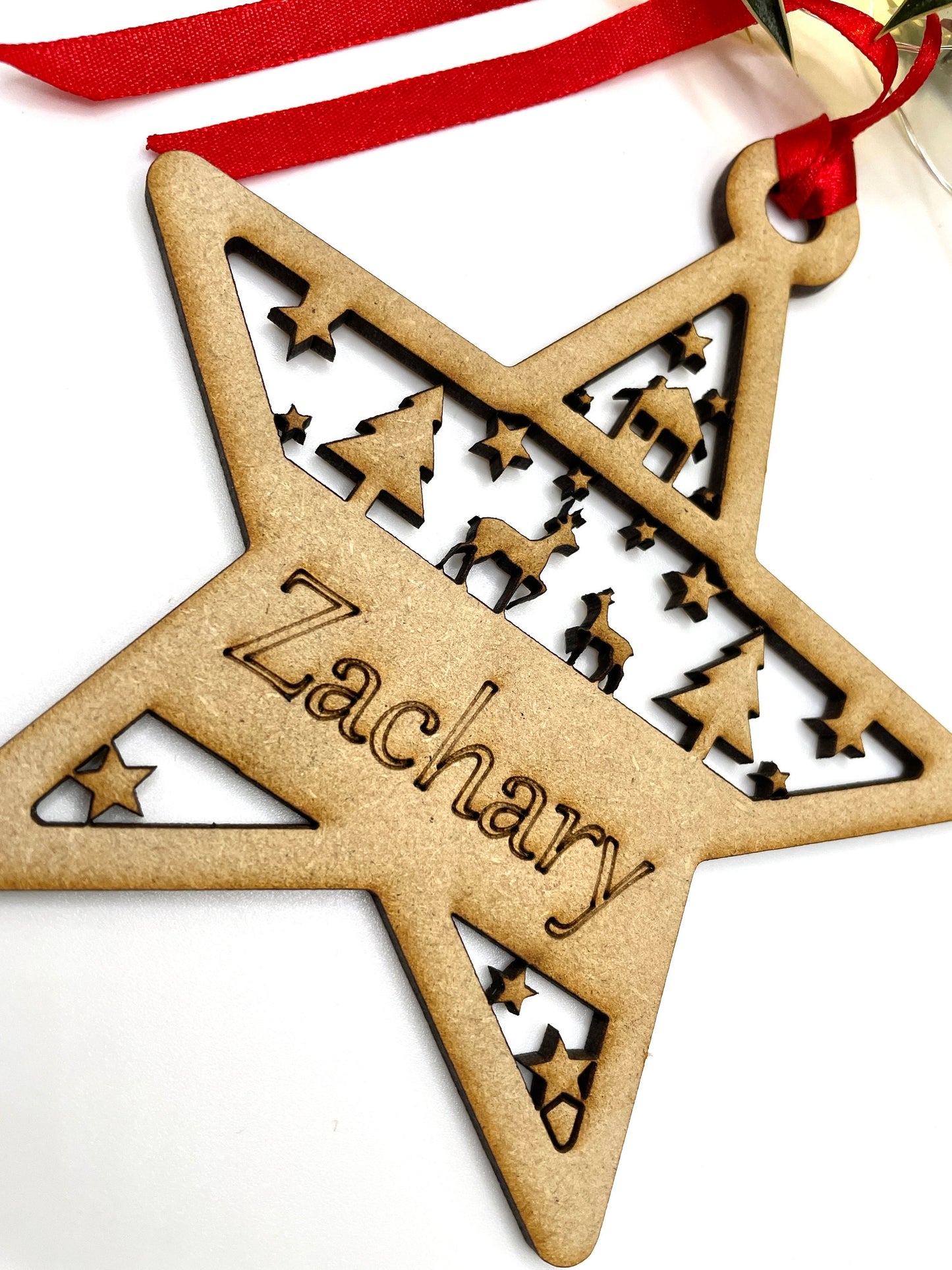 Personalised Christmas Star Hanging Tree Ornament, Custom Wooden hanging gift, Laser cut Christmas Decoration, Home decor, Personalized Name