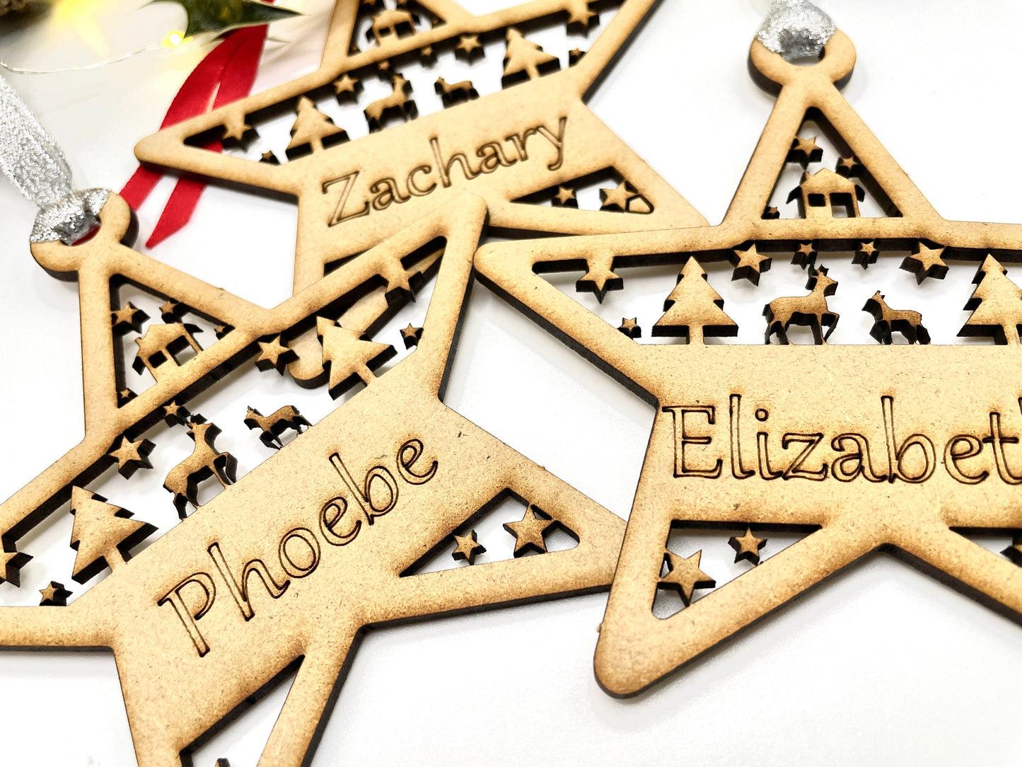 Personalised Christmas Star Hanging Tree Ornament, Custom Wooden hanging gift, Laser cut Christmas Decoration, Home decor, Personalized Name