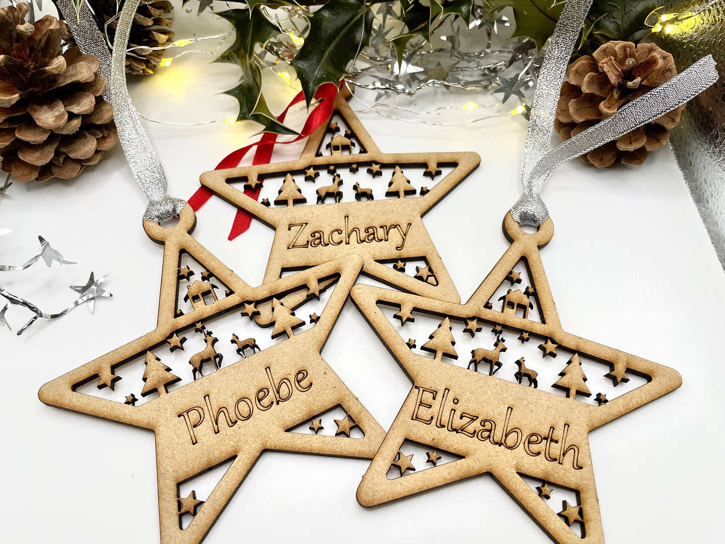 Personalised Christmas Star Hanging Tree Ornament, Custom Wooden hanging gift, Laser cut Christmas Decoration, Home decor, Personalized Name