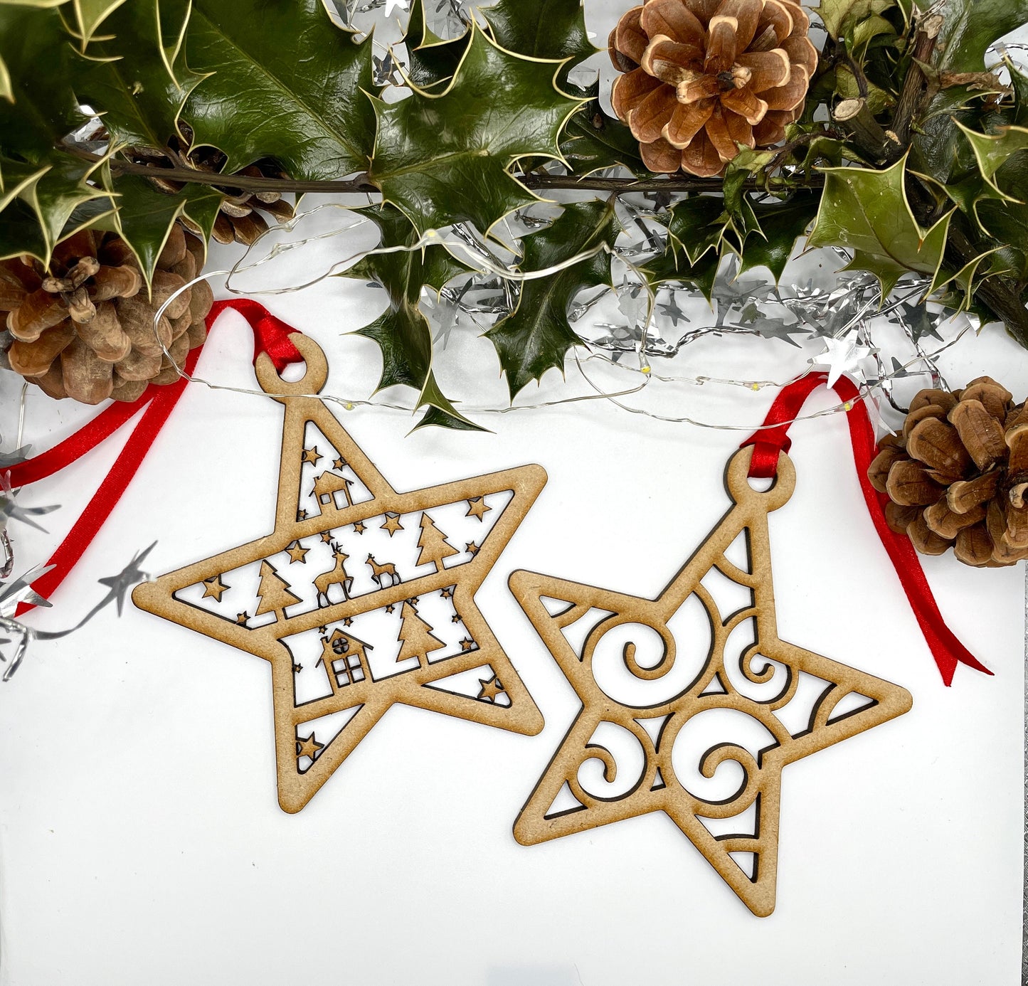 Ornate Pack of 5 Christmas Star Hanging Tree Ornament