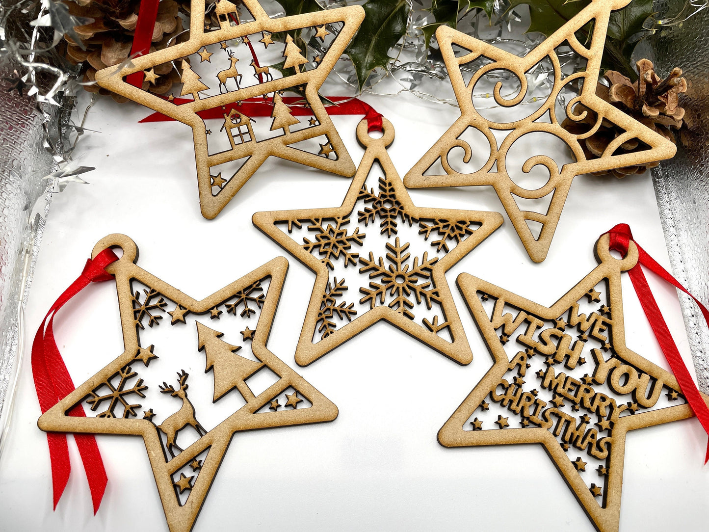 Ornate Pack of 5 Christmas Star Hanging Tree Ornament