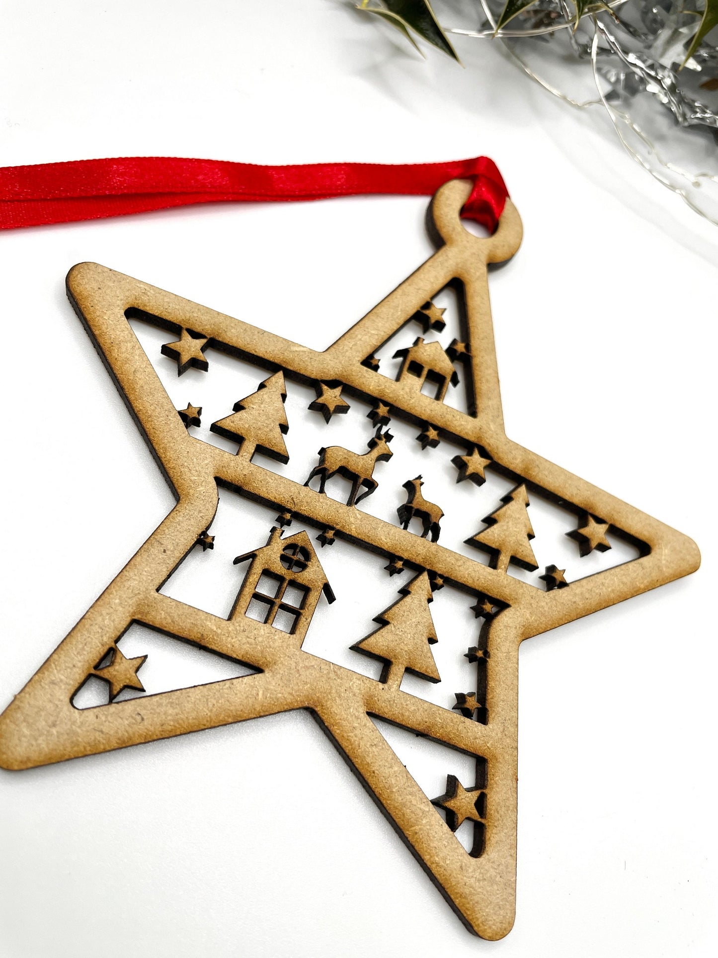 Ornate Pack of 5 Christmas Star Hanging Tree Ornament