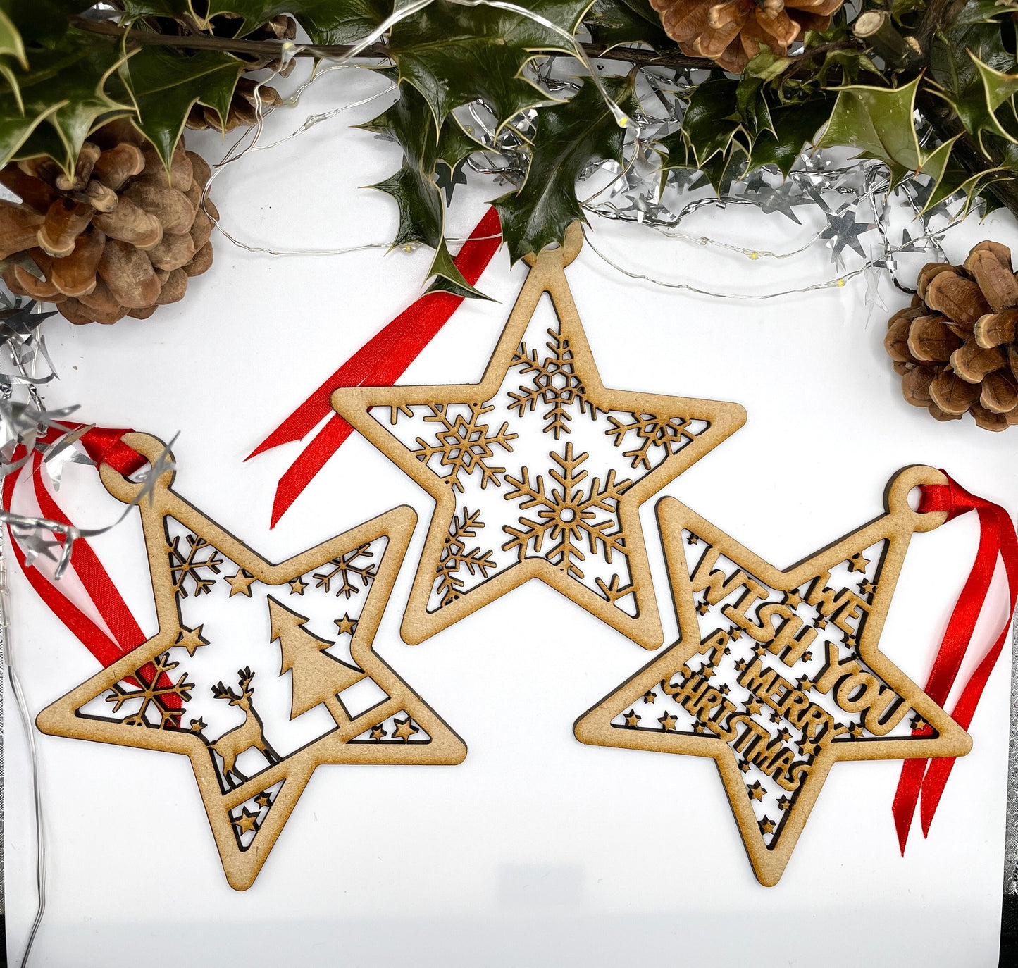 Ornate Pack of 5 Christmas Star Hanging Tree Ornament