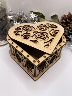 Roses Heart Shaped Trinket Storage Box MDF Craft Kit