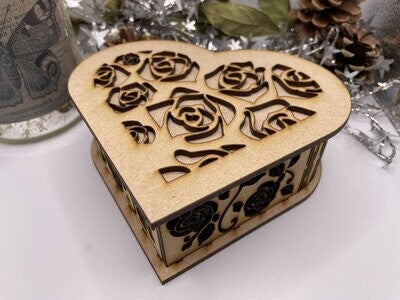 Roses Heart Shaped Trinket Storage Box MDF Craft Kit