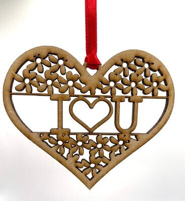 Valentine Heart Hanging Ornament/Decoration - I Love You - Unique Keepsake Gift