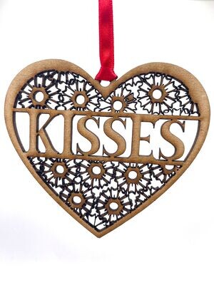 Valentine Heart Hanging Ornament/Decoration - Kisses - Unique Keepsake Gift