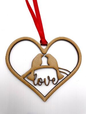 Valentine Heart Hanging Ornament/Decoration - Love Birds - Unique Keepsake Gift