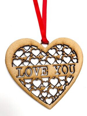 Valentine Heart Hanging Ornament/Decoration - Ornate Love You - Unique Keepsake Gift