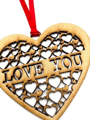 Valentine Heart Hanging Ornament/Decoration - Ornate Love You - Unique Keepsake Gift