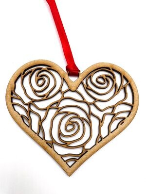 Valentine Heart Hanging Ornament/Decoration - Roses - Unique Keepsake Gift