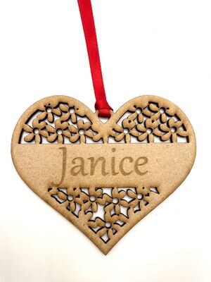 Valentine Heart Hanging Ornament/Decoration - Personalised Flower Heart - Unique Keepsake Gift