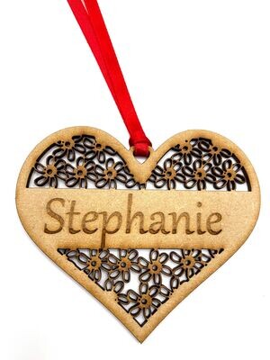 Valentine Heart Hanging Ornament/Decoration - Personalised Daisy Heart - Unique Keepsake Gift