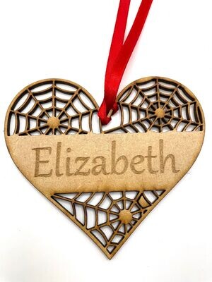 Valentine Heart Hanging Ornament/Decoration - Personalised Cobweb  Heart - Unique Keepsake Gift